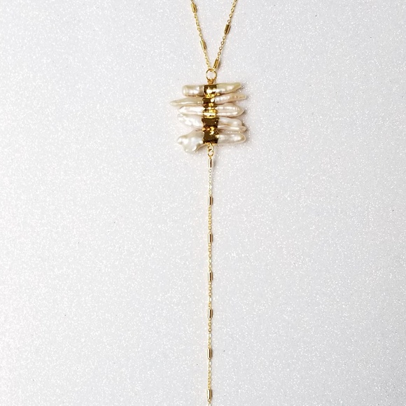 Freshwater pearl 24k gold elactroplated necklace - Picture 4 of 5